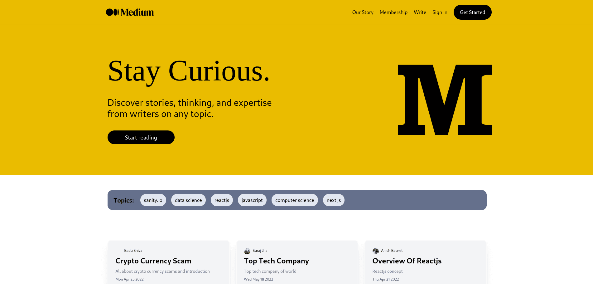 Medium like blog website